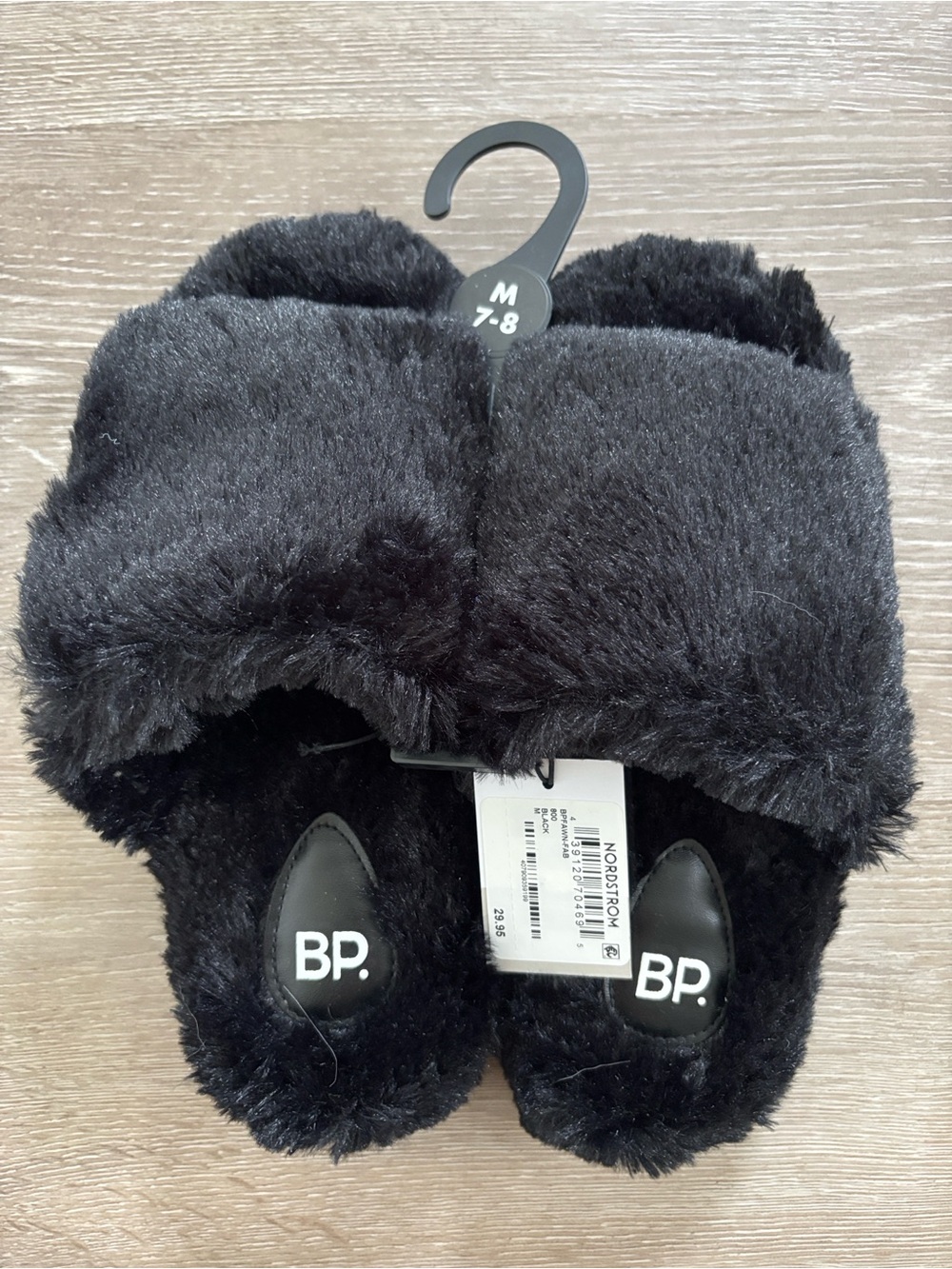 BP Size7-8 Black Plush Slide Slippers